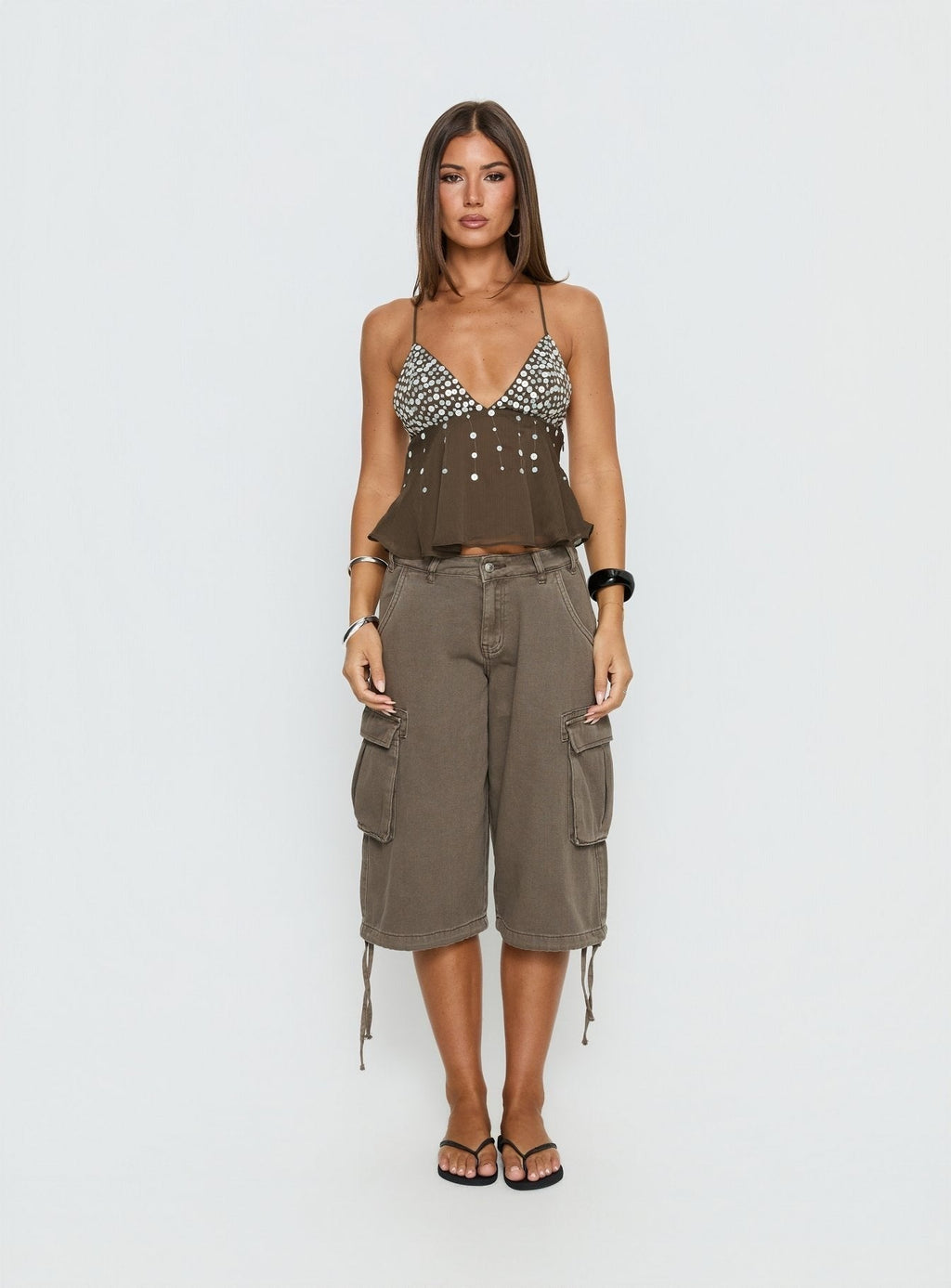 Vinton Button Detail Cami Top Mocha