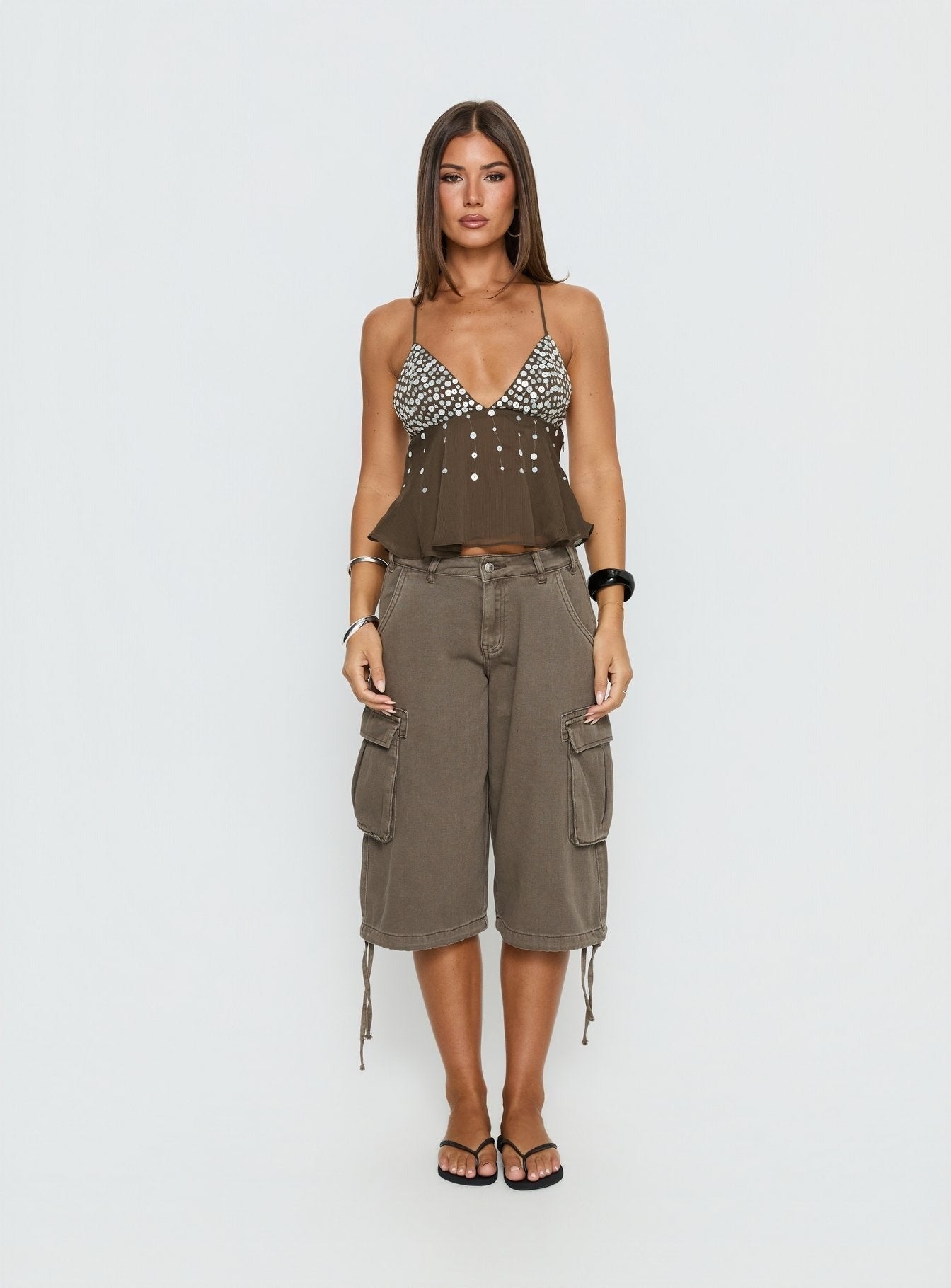 Vinton Button Detail Cami Top Mocha