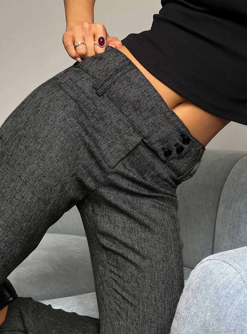 Karola Asymmetrical Buckle Pants Grey