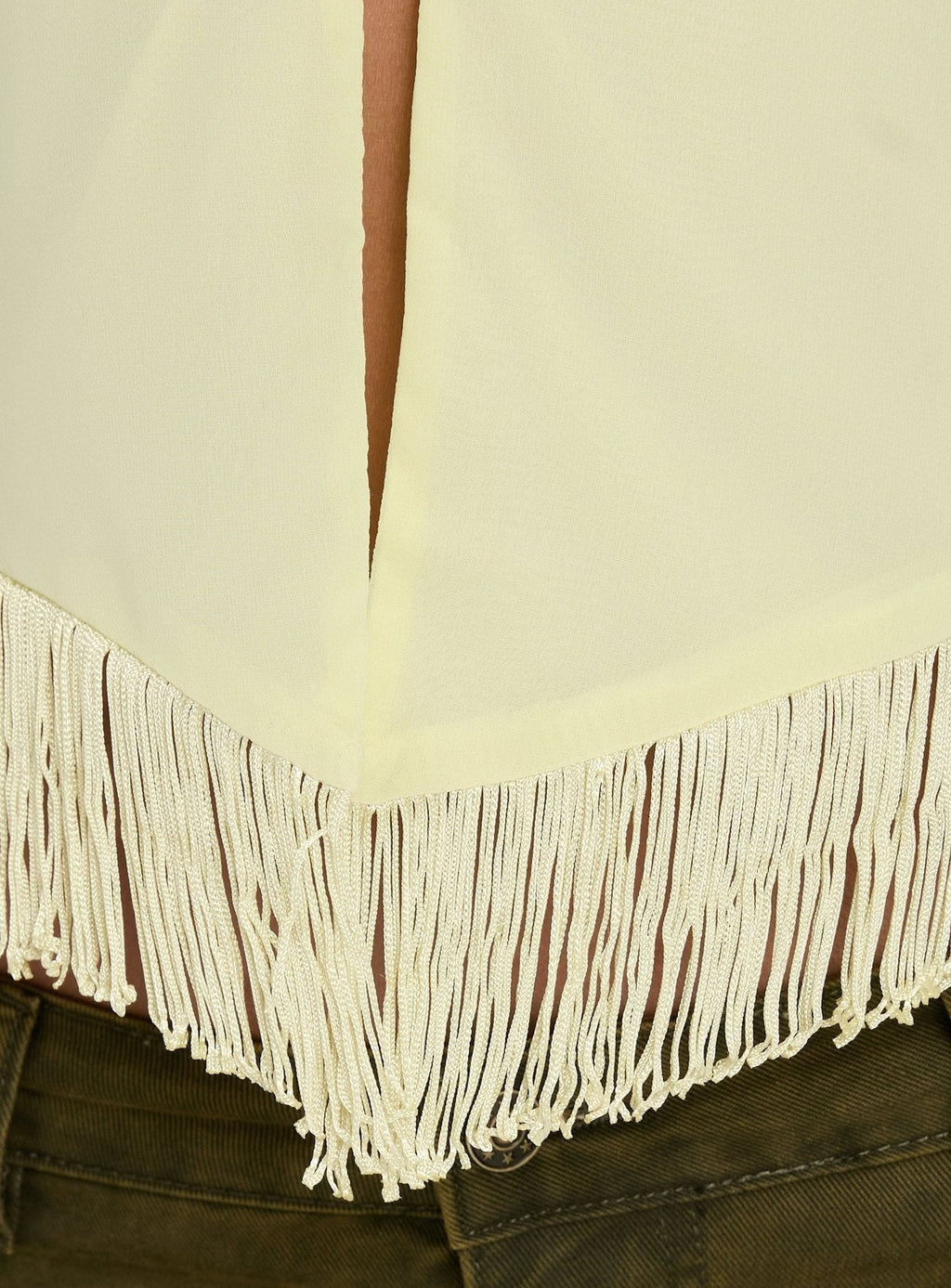 Junaya Arrowneck Fringe Detail Top Lemon