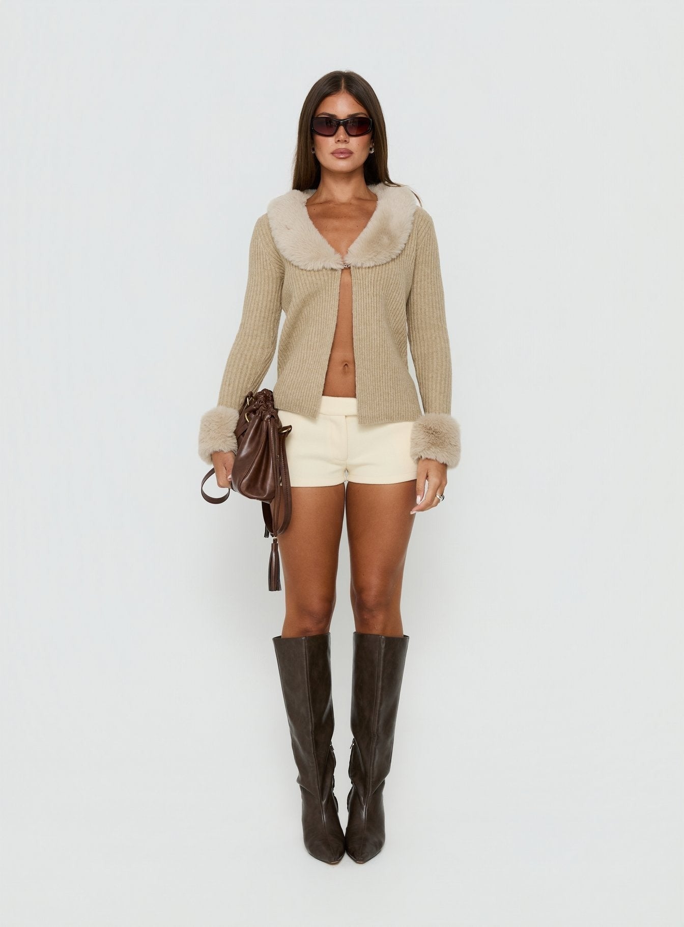 Gisele Faux Fur Trim Long Sleeve Sand