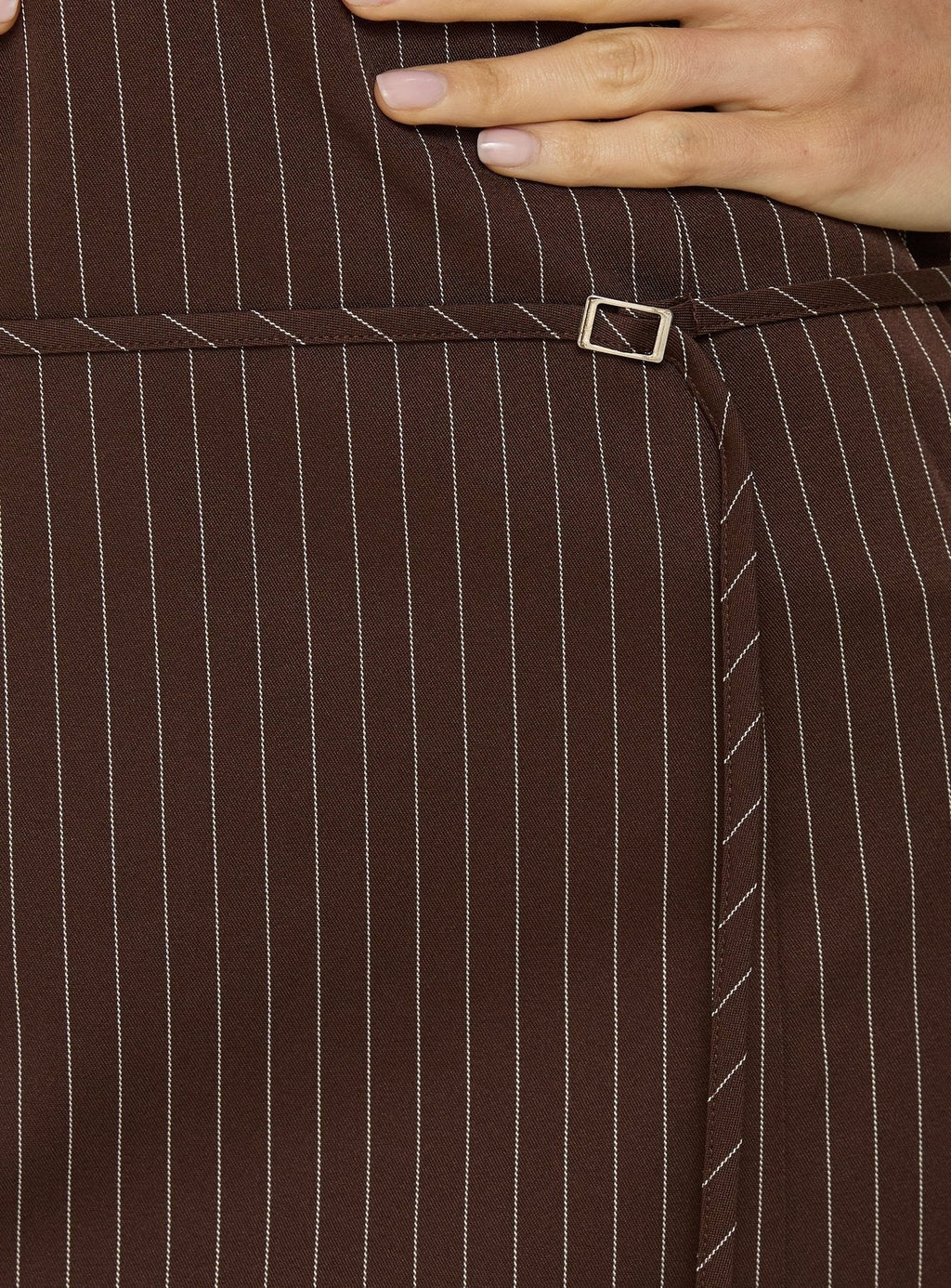 Mikena Strapless Belt Mini Dress Brown Pinstripe
