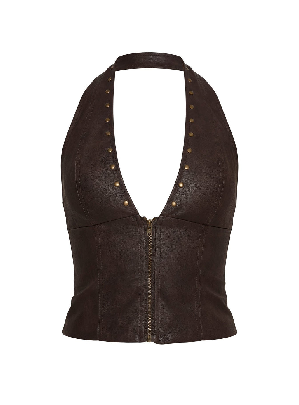 Romey Studded Corset Top Charcoal Brown