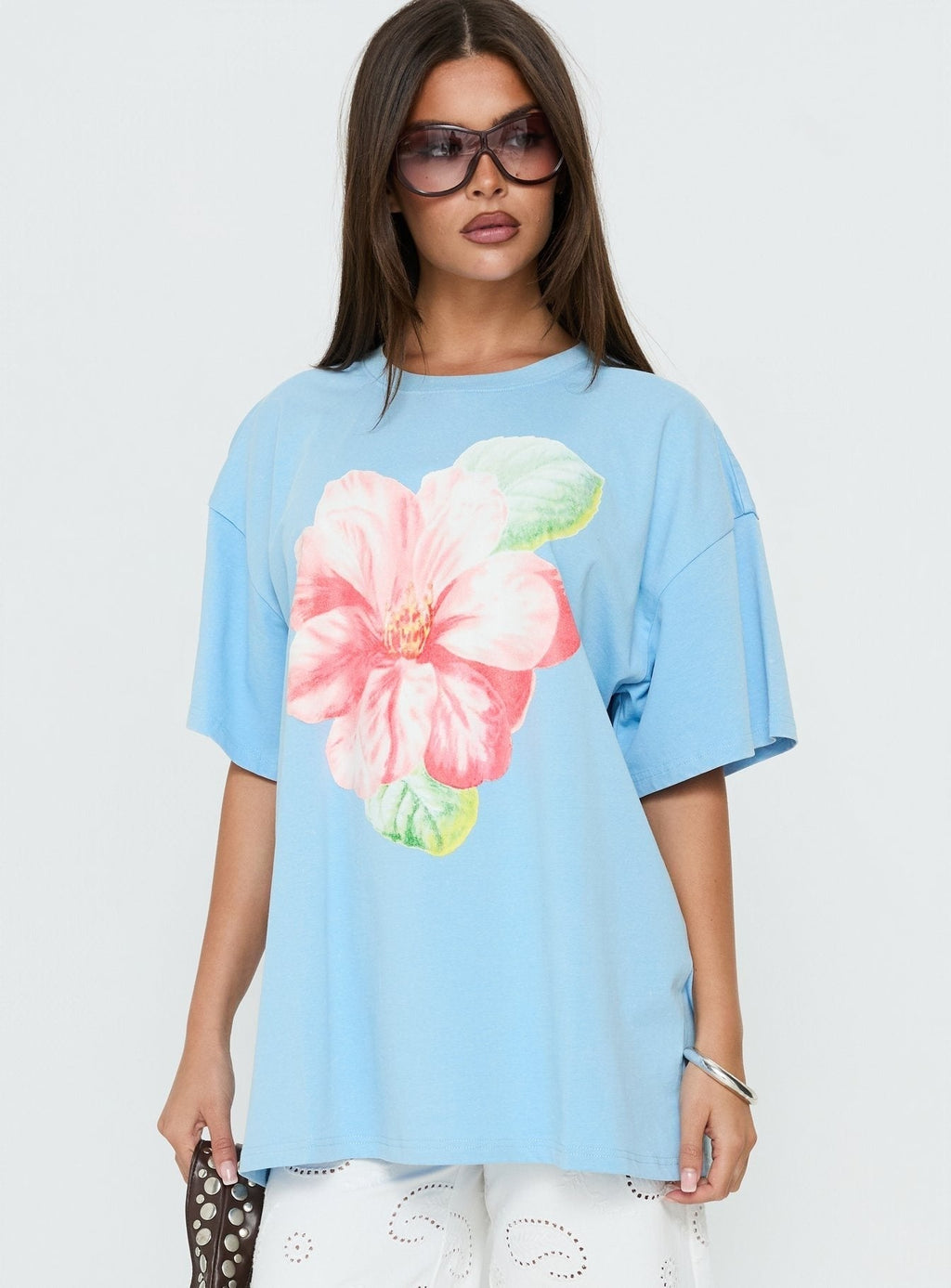 Floral Daydream Oversized Graphic Tee Washed Blue