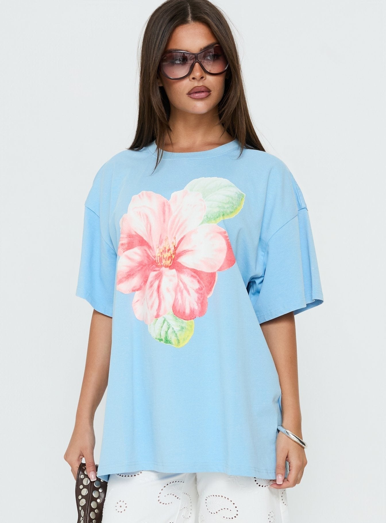 Floral Daydream Oversized Graphic Tee Washed Blue