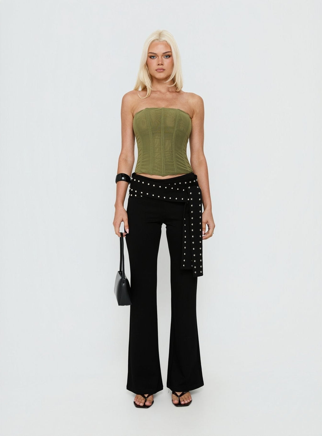 Oscuro Longline Mesh Corset Top Khaki