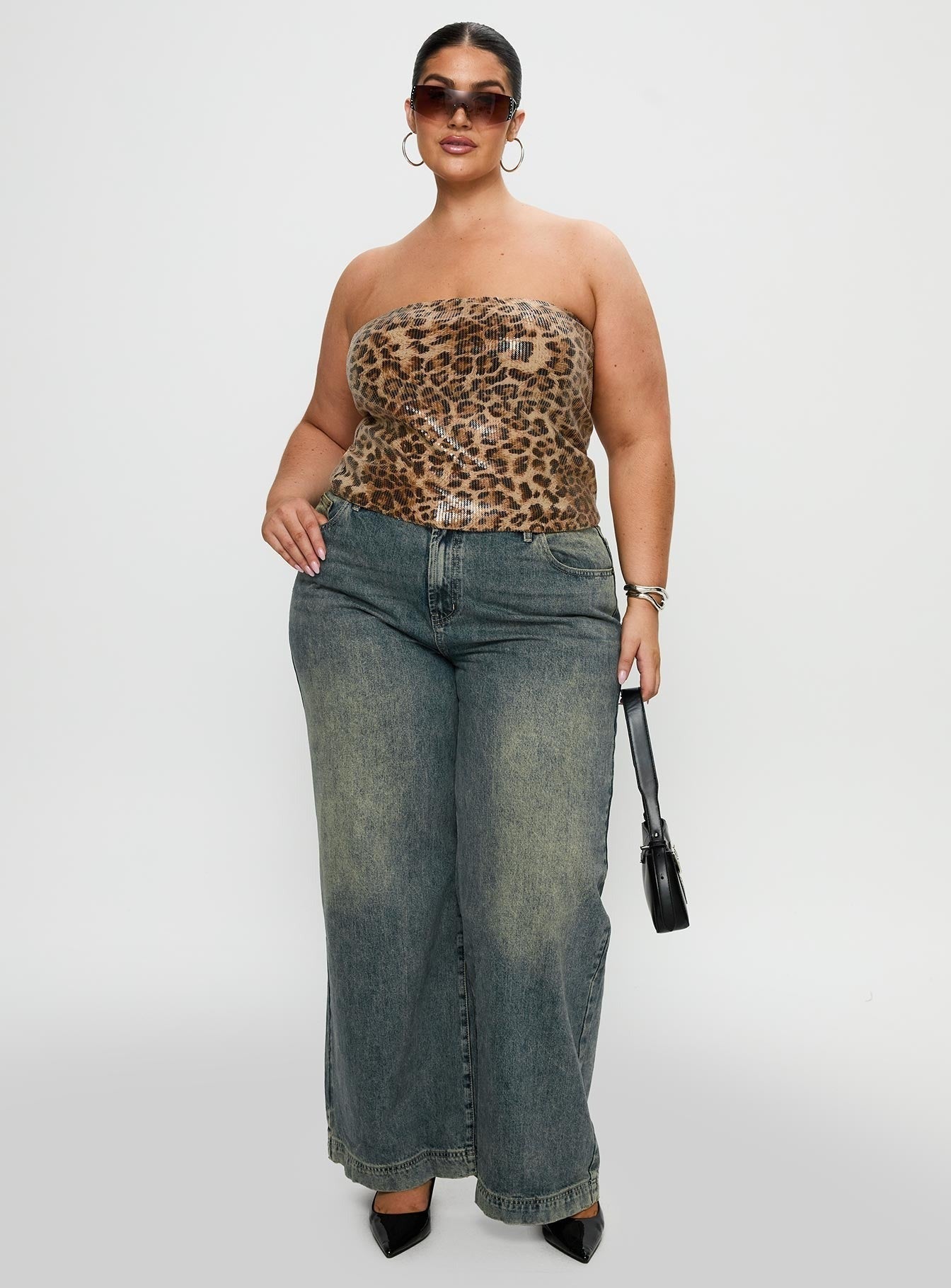 Learn To Fly Strapless Sequin Top Leopard Curve