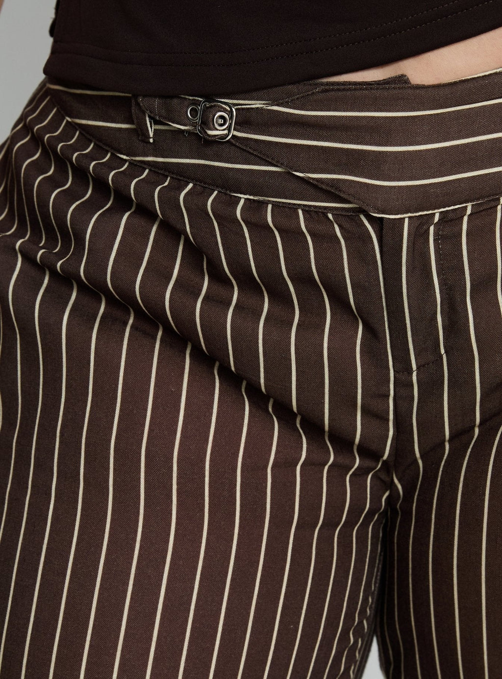 Winslie Thick Waistband Buckle Pants Chocolate Stripe Curve