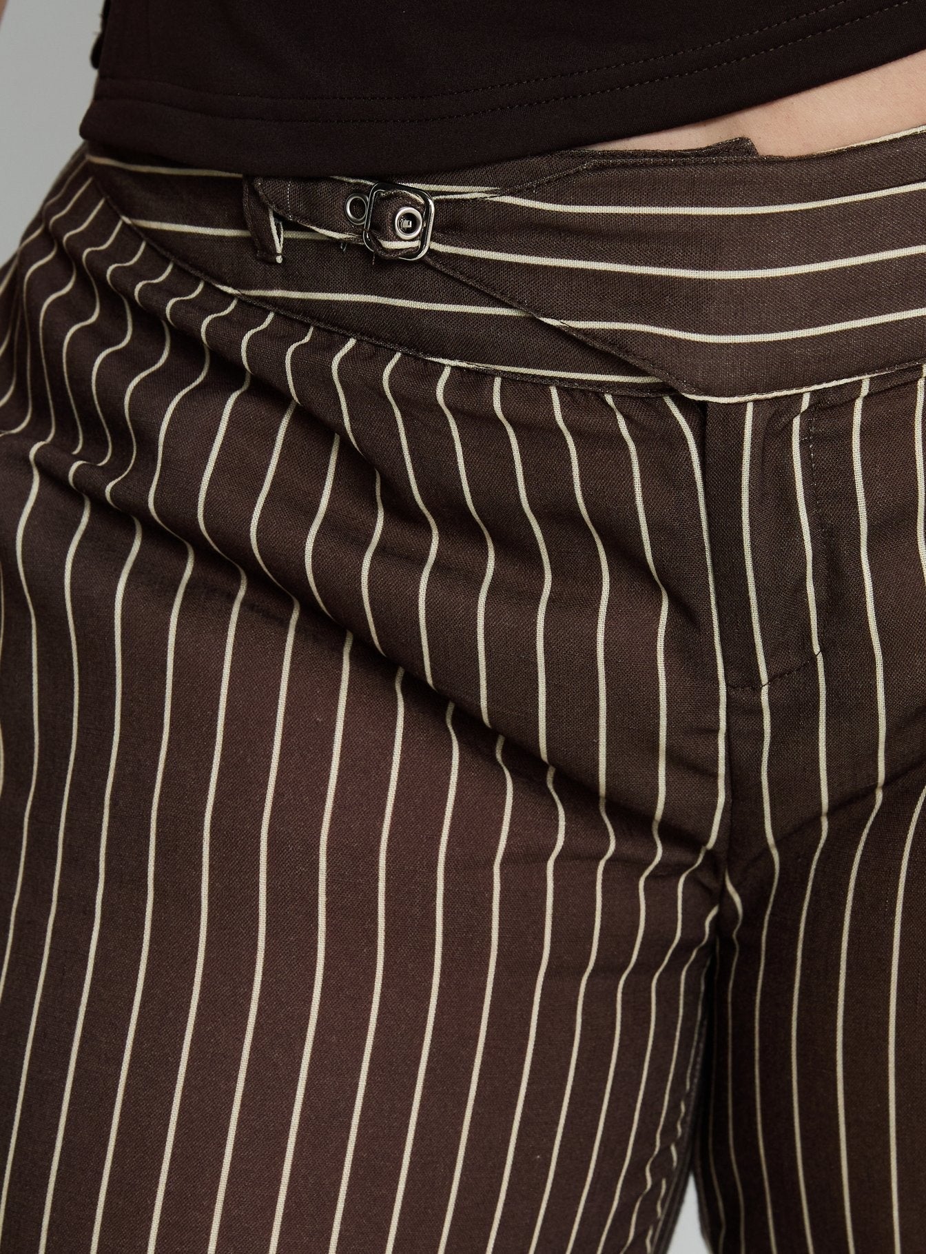 Winslie Thick Waistband Buckle Pants Chocolate Stripe Curve