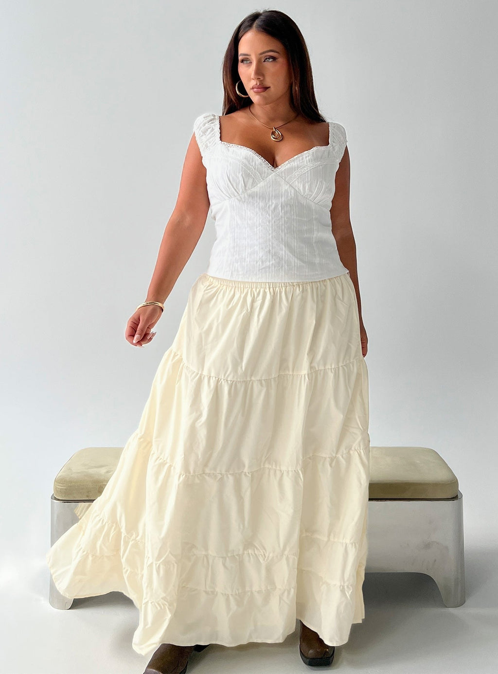 Garden Party Maxi Skirt Lemon Curve
