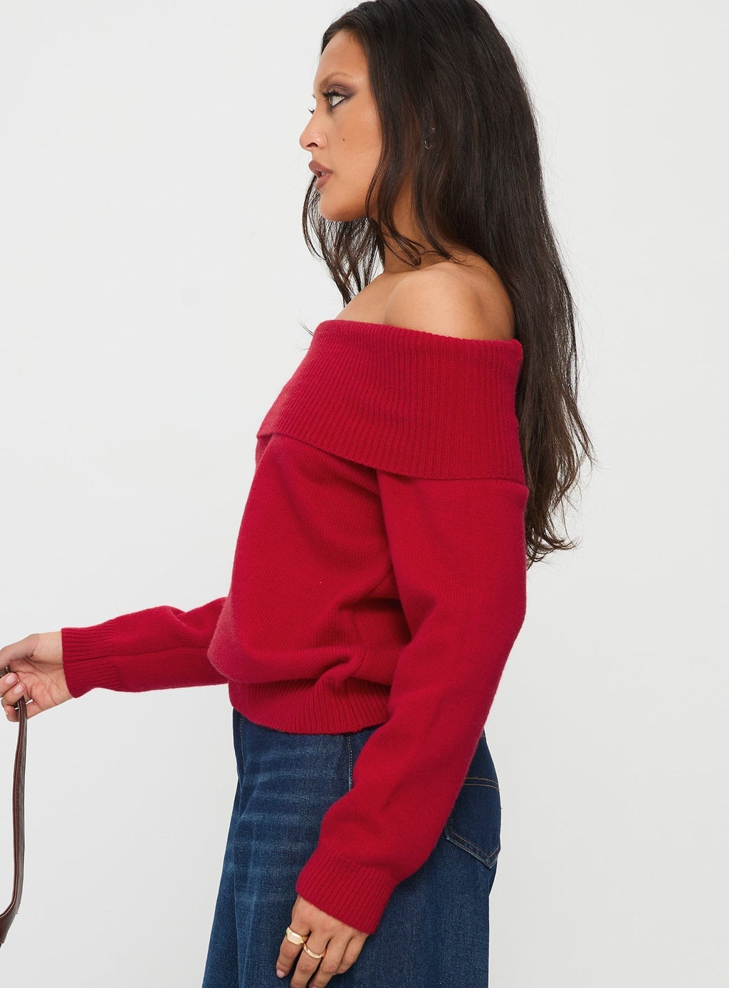 Jaycelyn Off Shoulder Knit Sweater Red