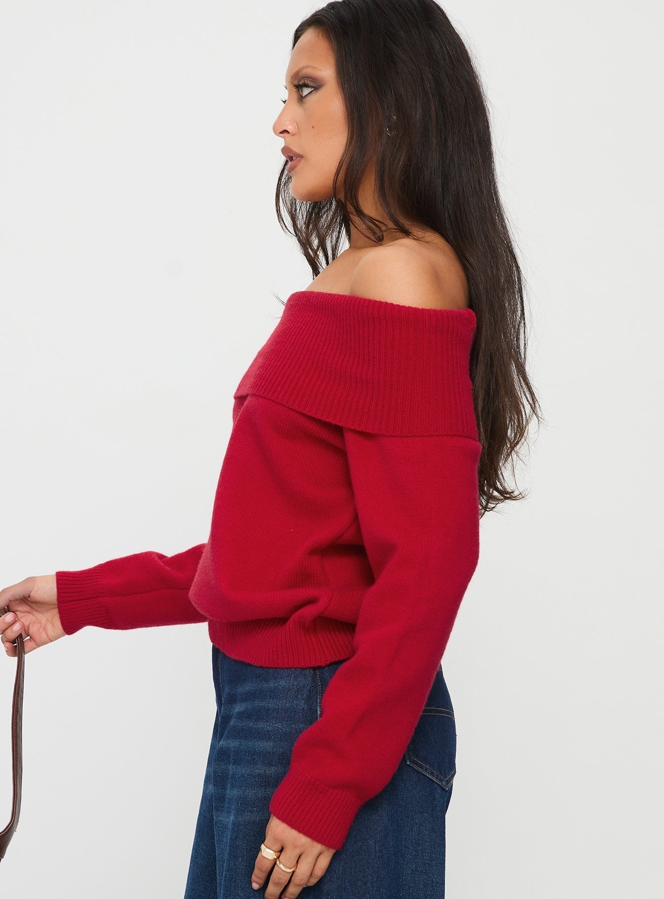 Jaycelyn Off Shoulder Knit Sweater Red