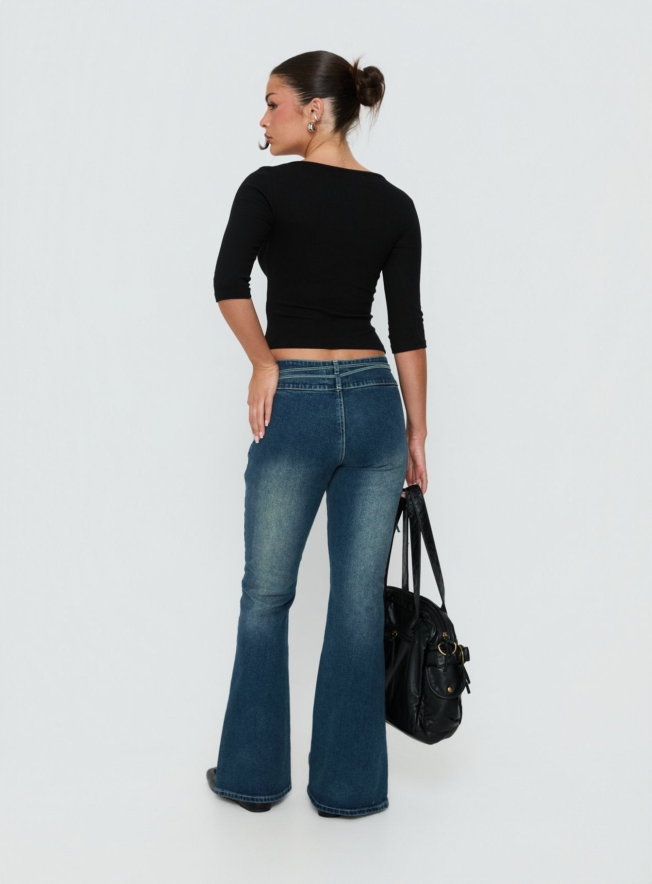 Runa Low Rise Bootleg Tie Side Jeans Mid Blue Wash