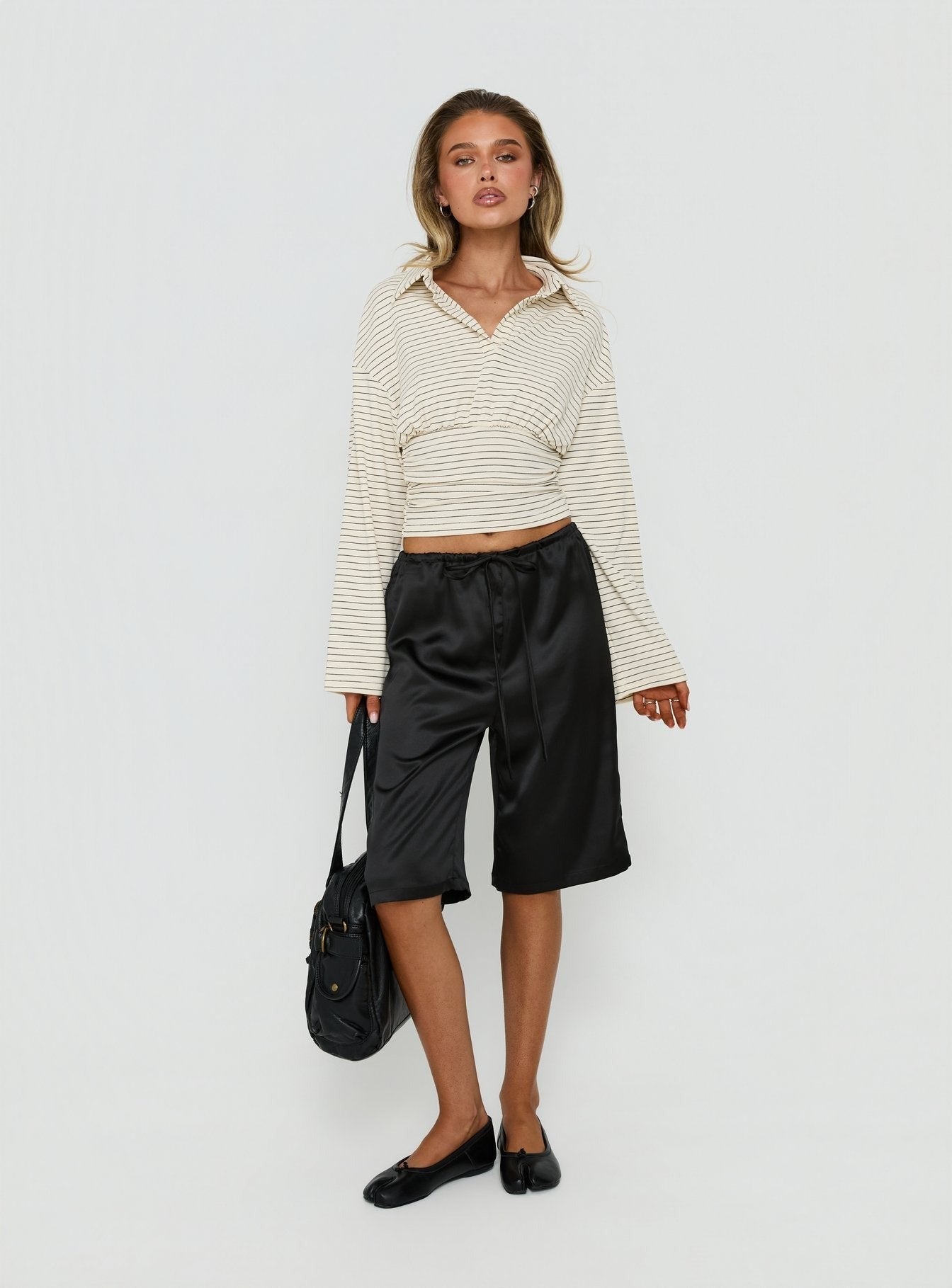 Sozeri Low Rise Long Line Satin Short Black