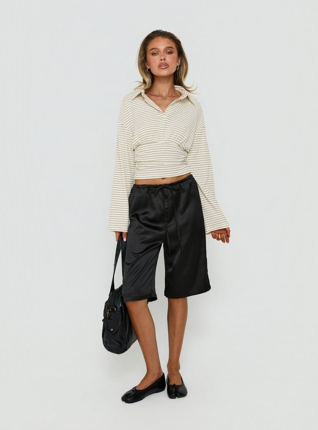 Sozeri Low Rise Long Line Satin Short Black