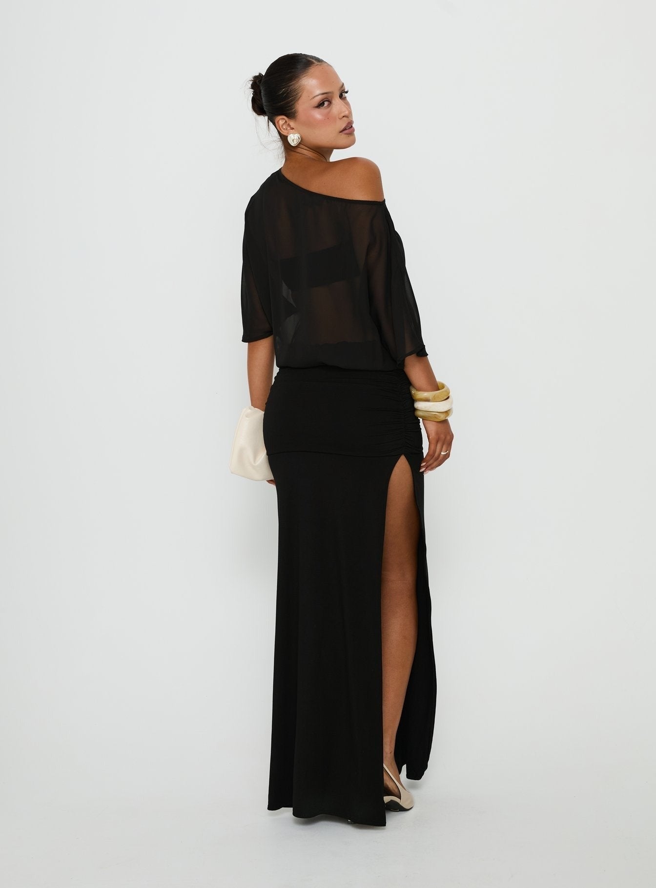 Lionne Slouchy Off Shoulder Maxi Dress Black