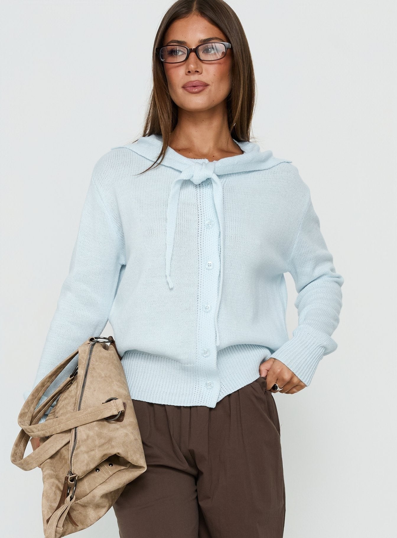Pippy Scarf Tie Sweater Light Blue