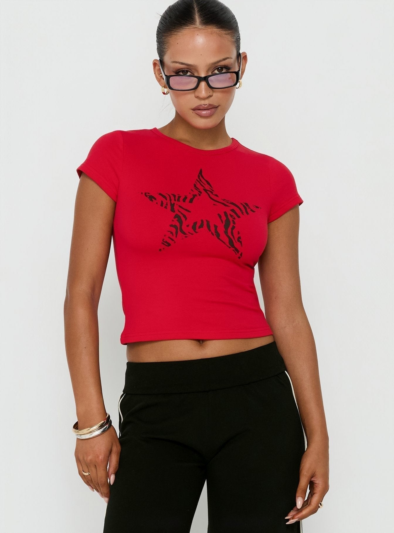 Rebel Star Graphic Baby Tee Red