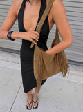 Endless Nights Tassel Faux Suede Shoulder Bag Brown