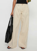 Frankee Wide Leg Mid Rise Denim Jeans Cream Stripe