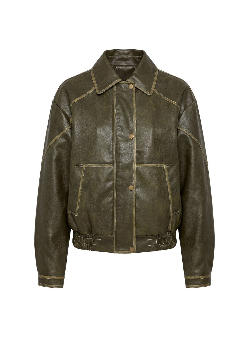 Jaxton Faux Leather Bomber Jacket Olive