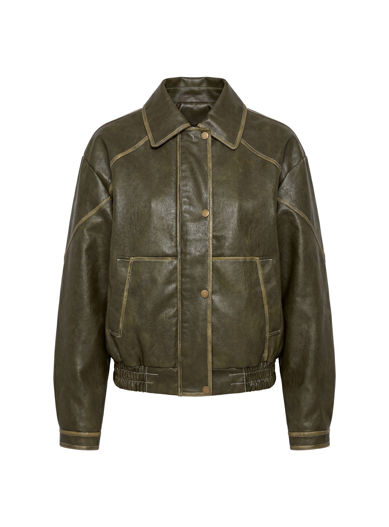 Jaxton Faux Leather Bomber Jacket Olive