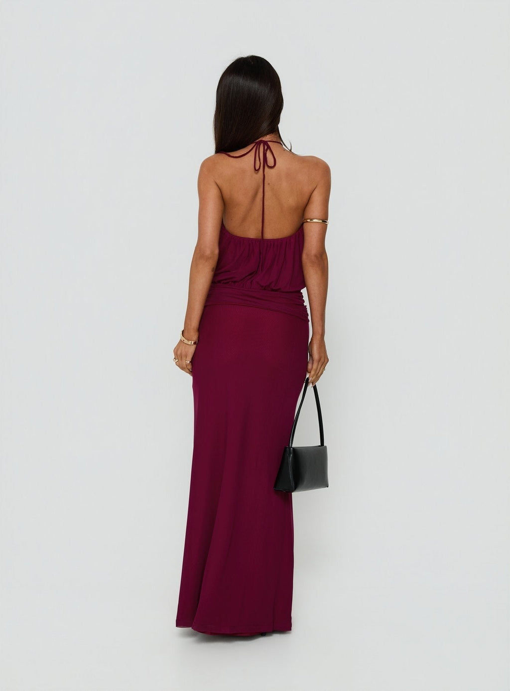 Casperina Ruched Halter Maxi Dress Berry