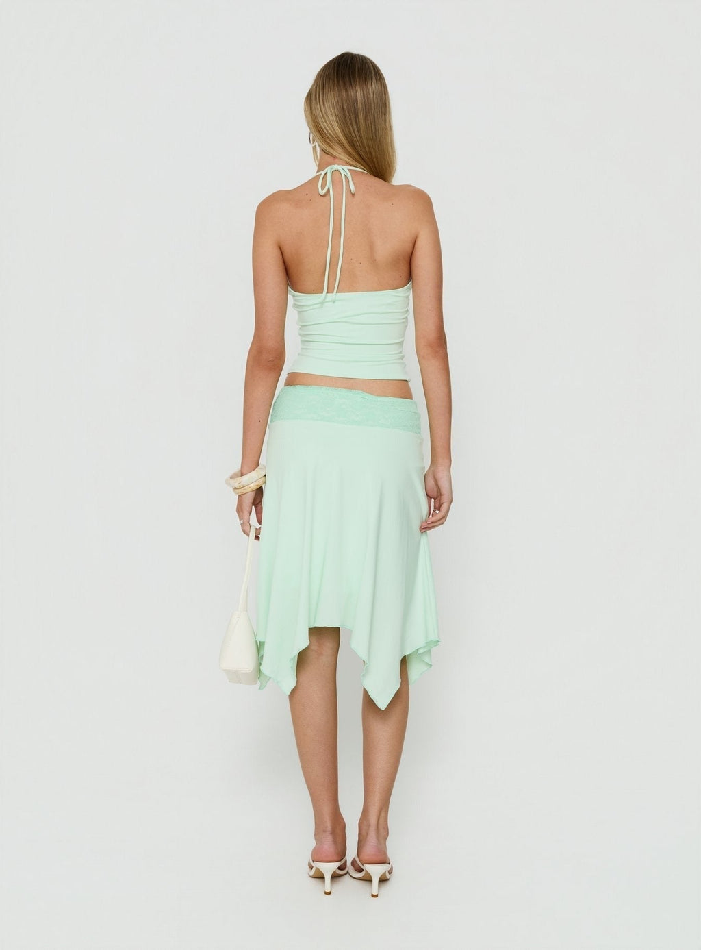 Natabelle Lace Detail Midi Skirt Mint