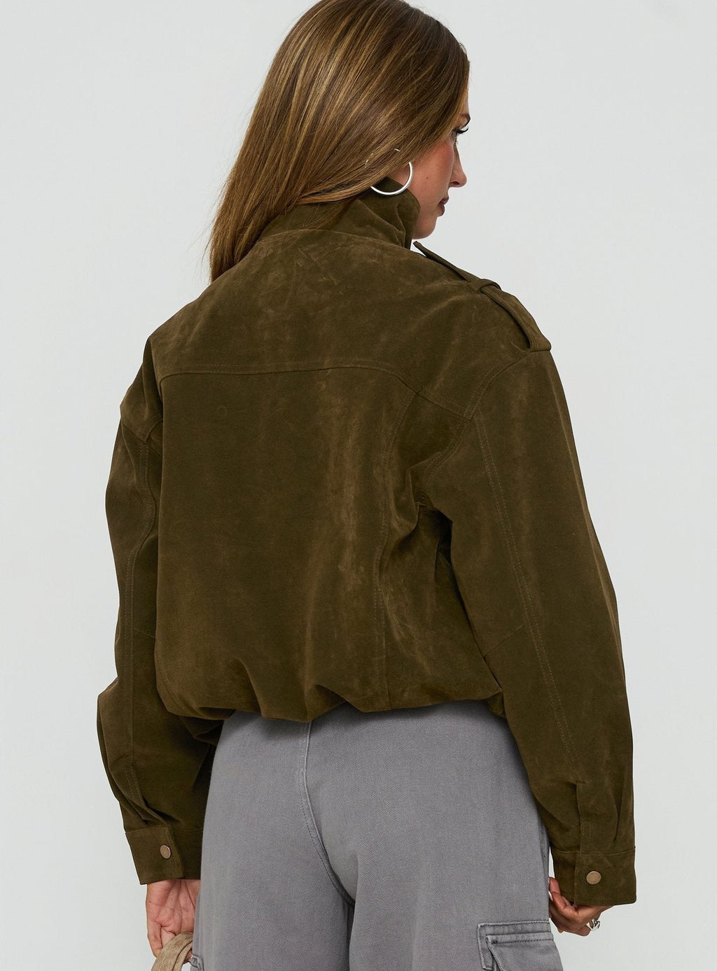 Double Life Funnel Neck Cargo Jacket Olive Green