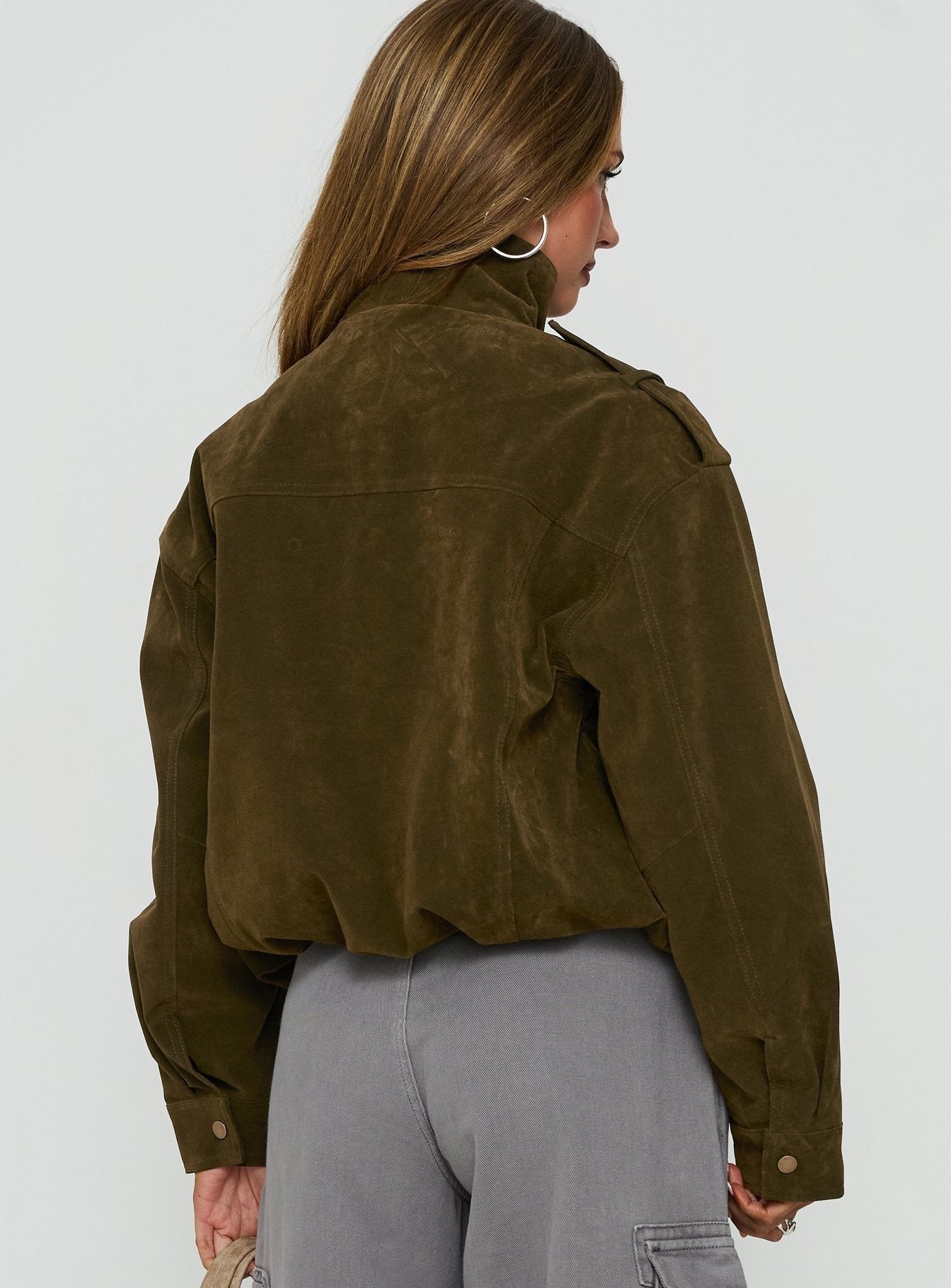 Double Life Funnel Neck Cargo Jacket Olive Green