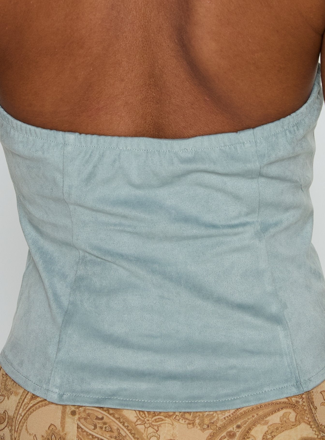 Dalyah Faux Suede Halter Top Soft Blue