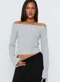 Miralys Off Shoulder Long Sleeve Knit Top Grey