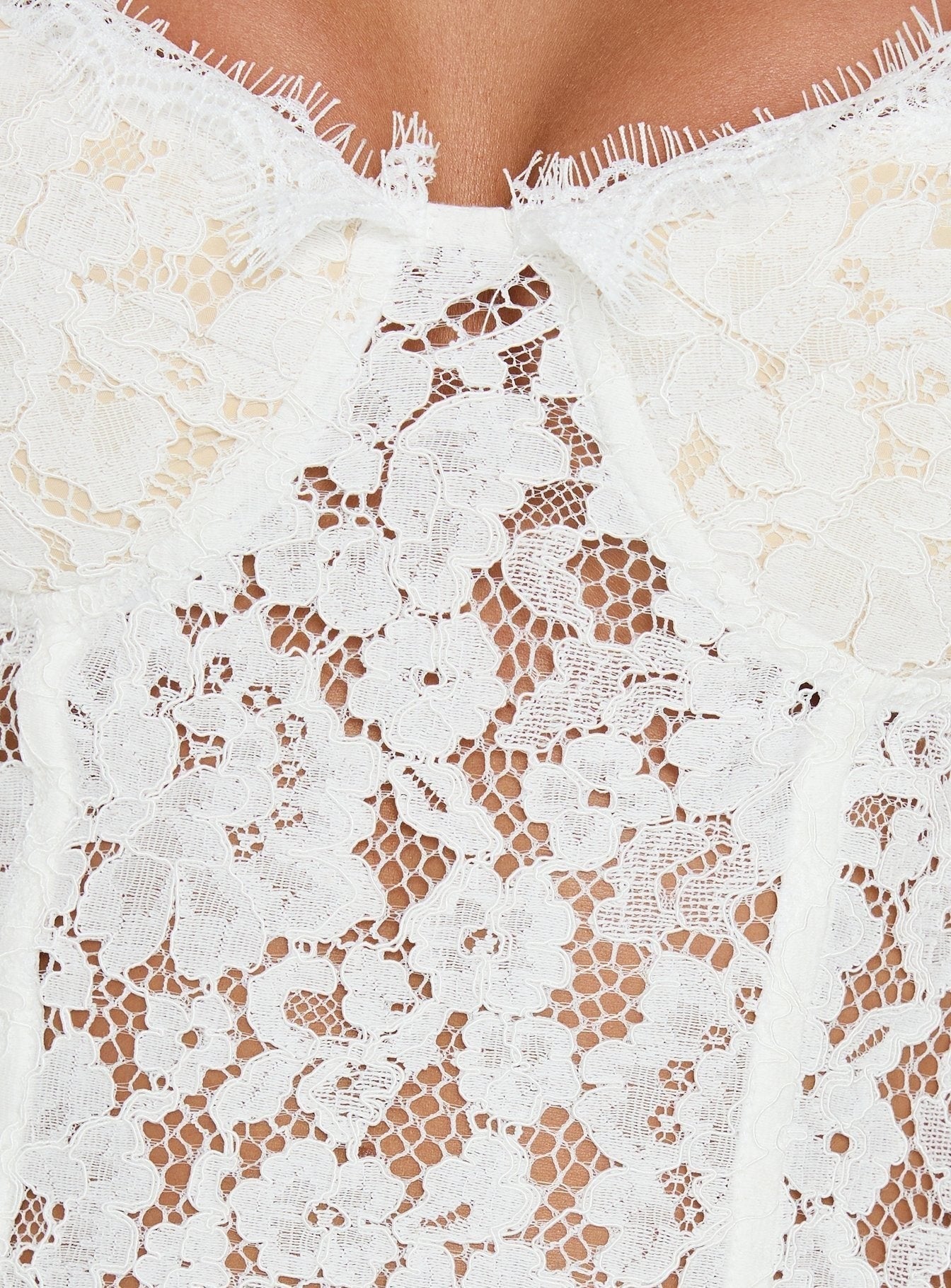 Miquela Short Sleeve Corset Lace Top White