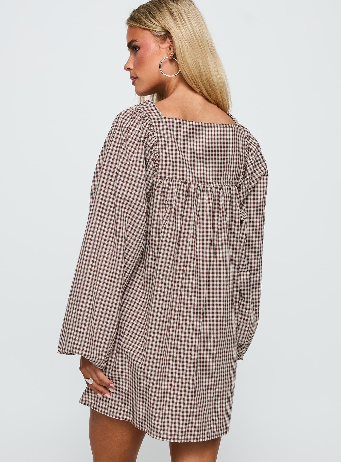 Lilibet Long Sleeve Mini Dress Brown Check