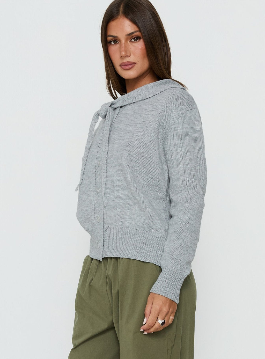 Pippy Scarf Tie Sweater Light Grey