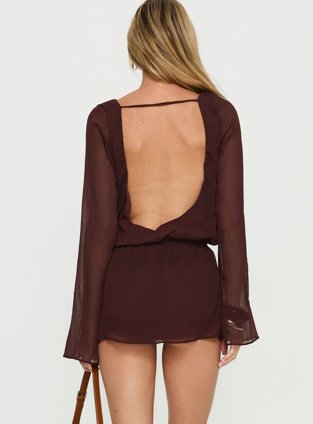 Lorianna Long Sleeve Wrap Romper Brown