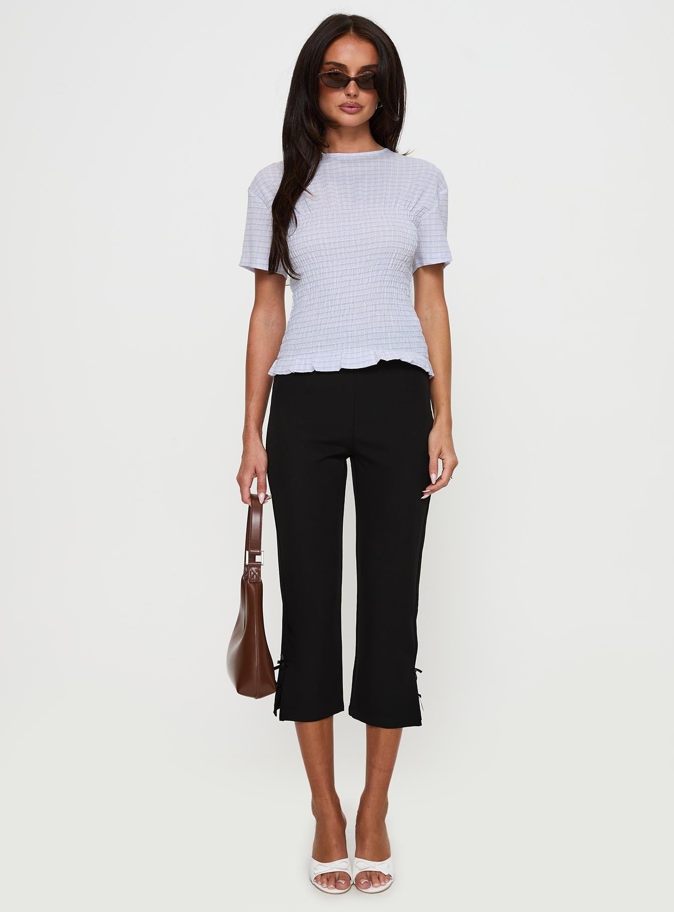 Just Smile Ruched Top Lilac Check