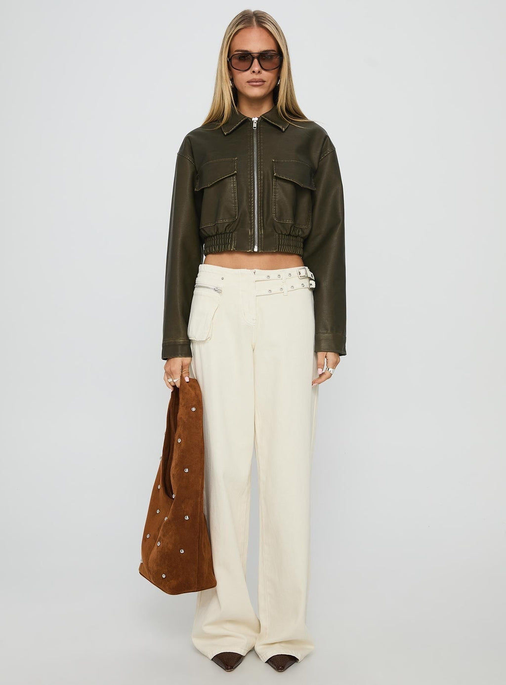 Eavar Faux Leather Jacket Olive
