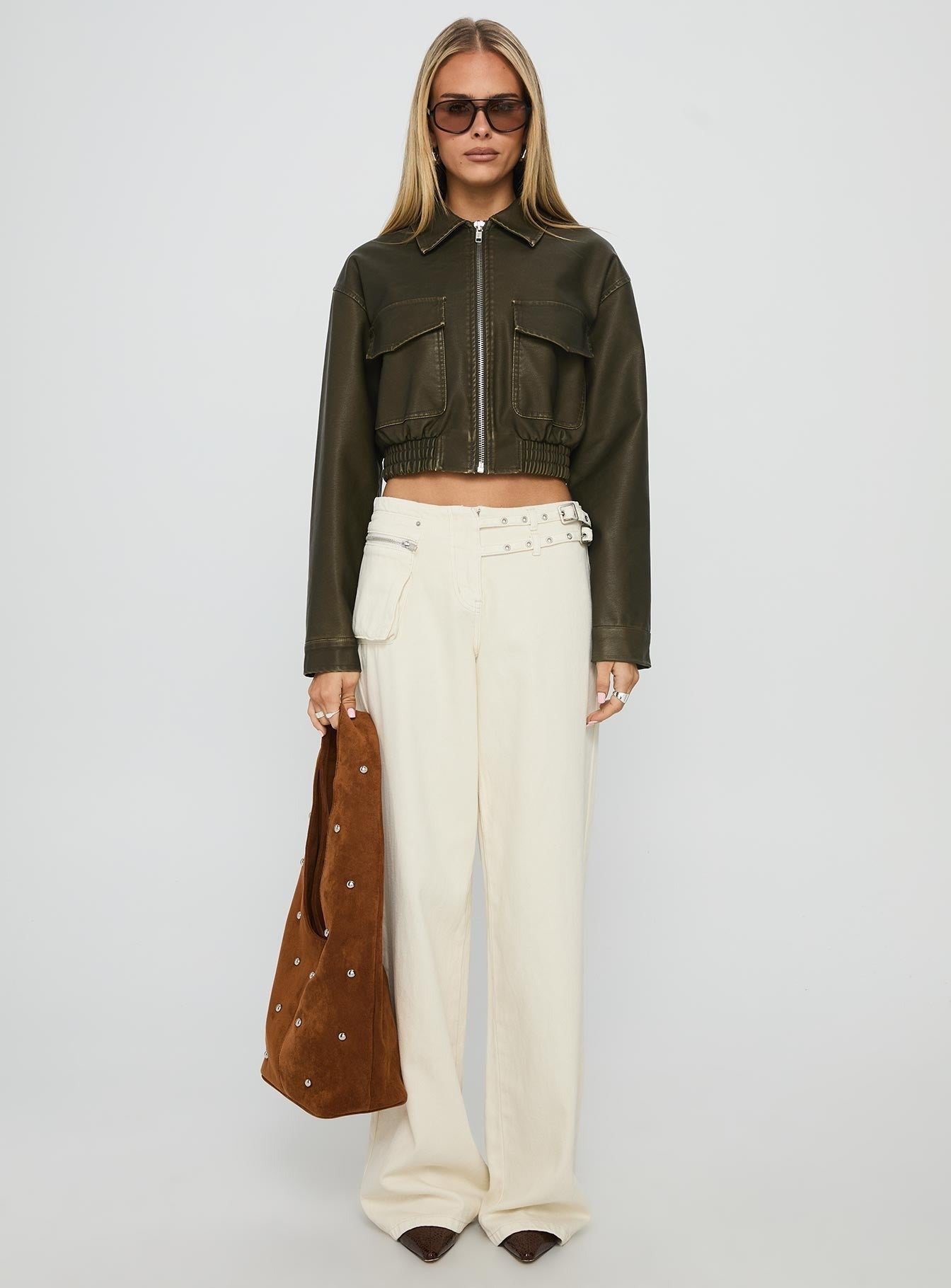 Eavar Faux Leather Jacket Olive