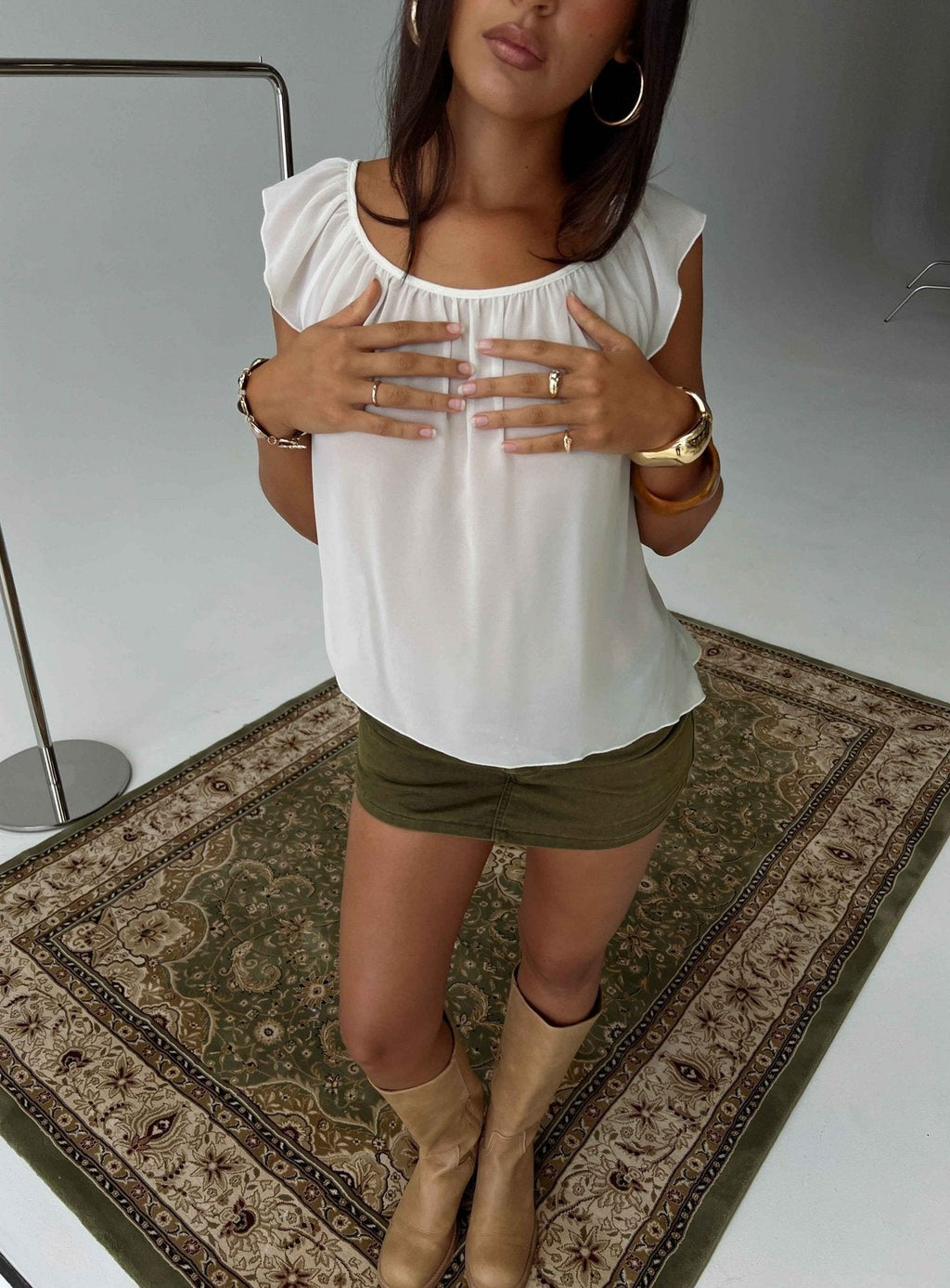 Sidra Off Shoulder Sheer Top Cream