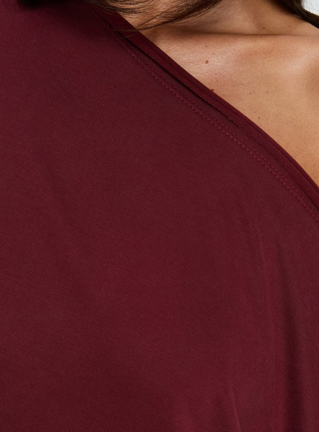 Passerby Asymmetrical Off Shoulder Top Burgundy