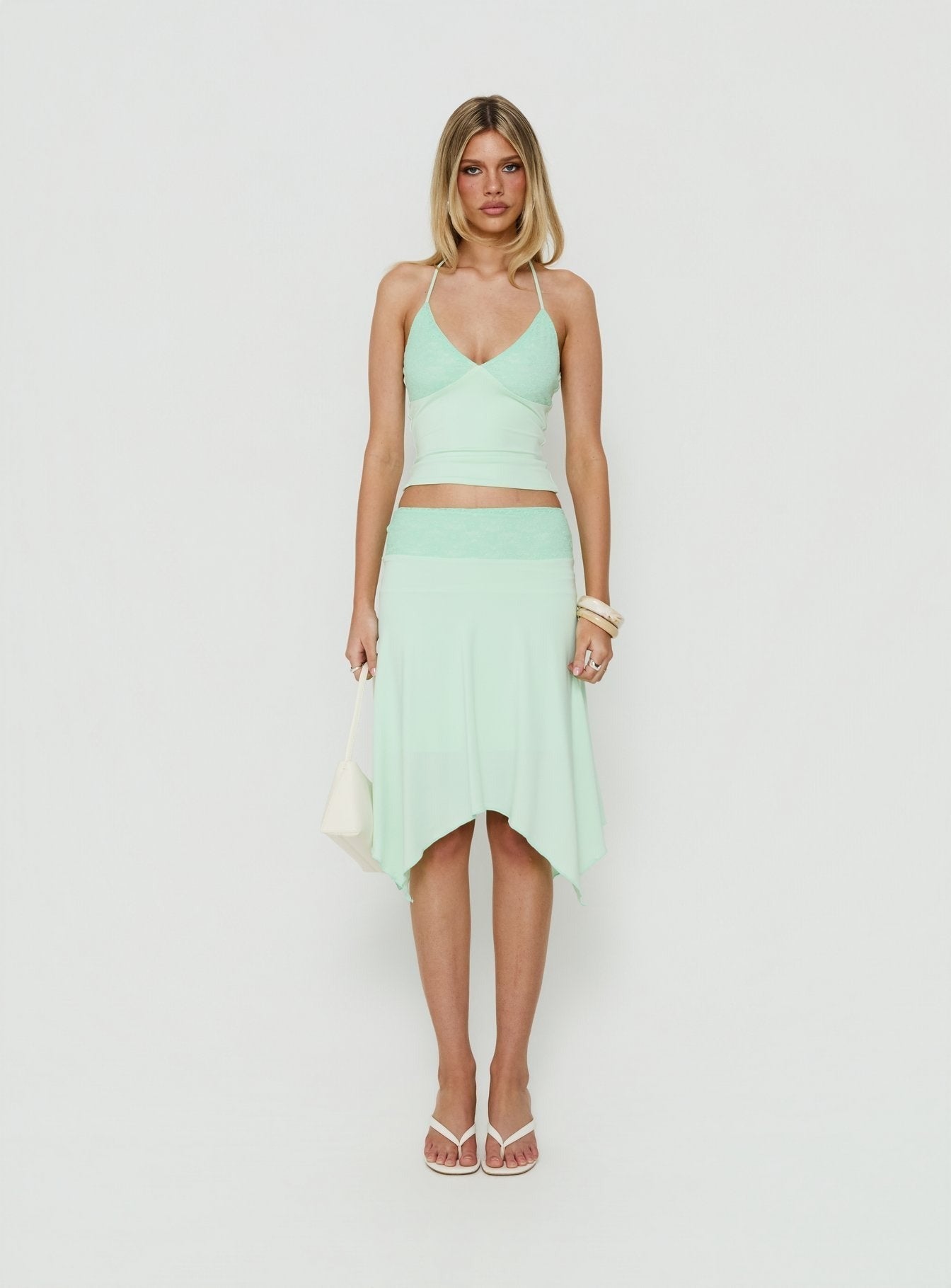 Natabelle Lace Detail Halter Top Mint