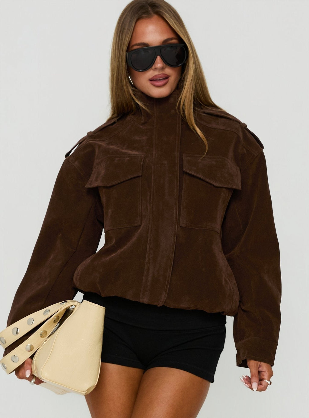 Double Life Funnel Neck Cargo Jacket Chocolate