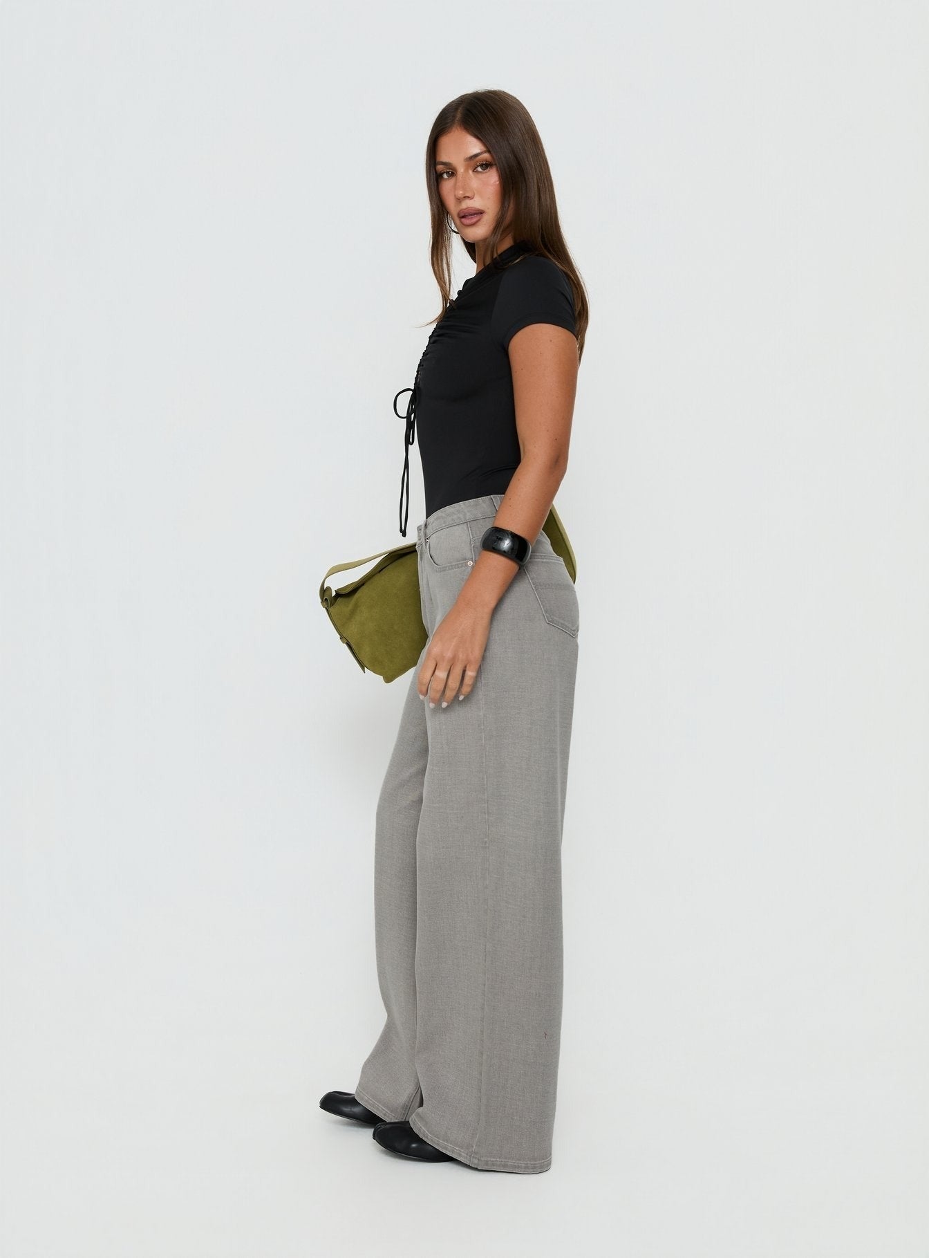 Naylor Mid Rise Wide Leg Jeans Light Grey Wash