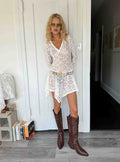 Somanie Long Sleeve Lace Mini Dress White