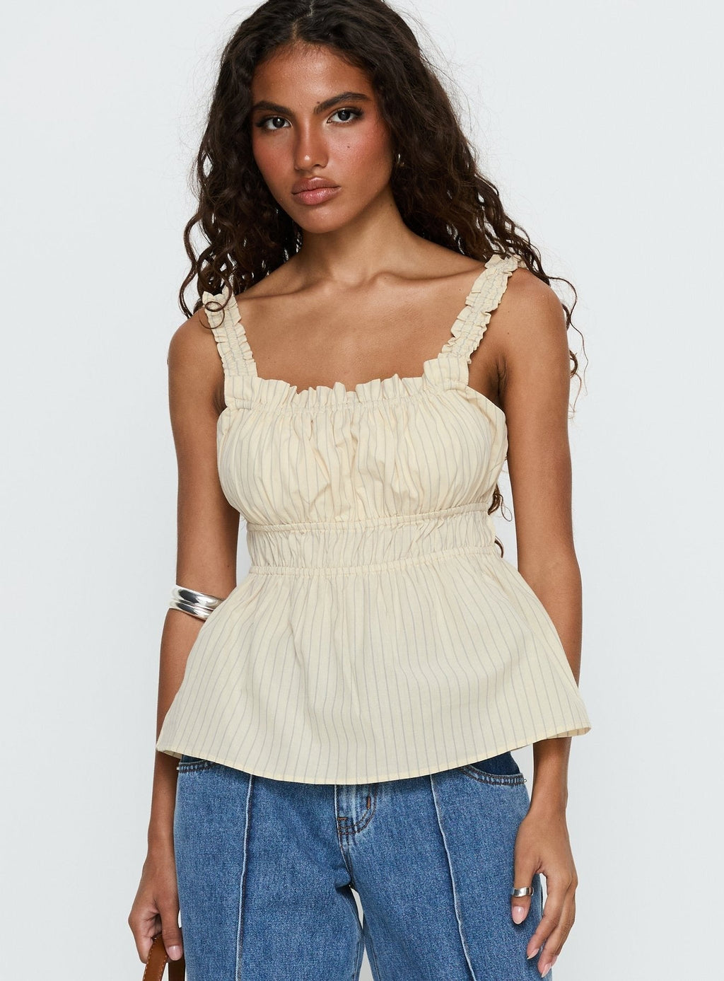 Kerianna Ruched Top Cream Stripe