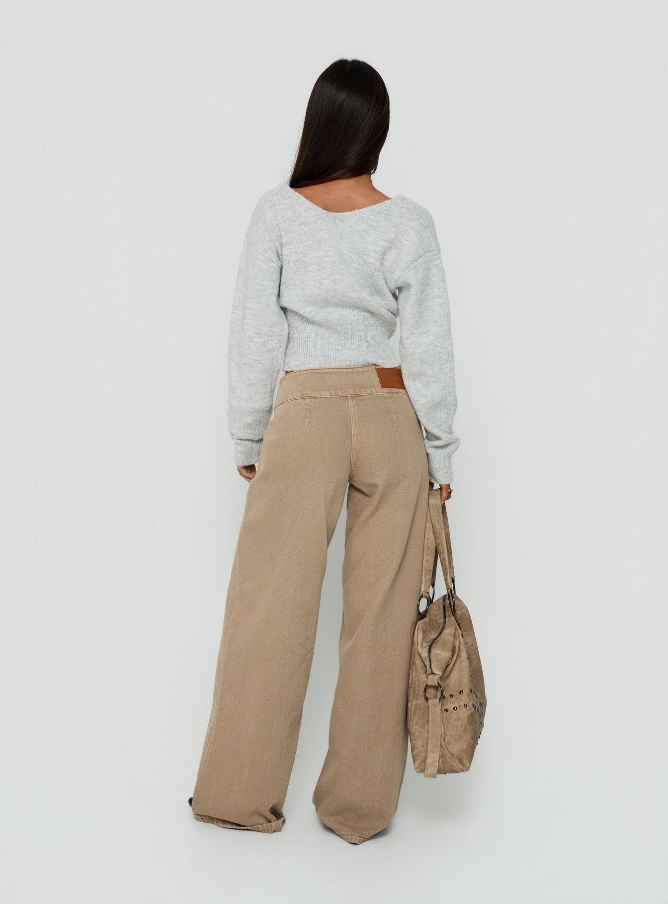 Unwritten Mid Rise Wide Leg Jeans Washed Brown