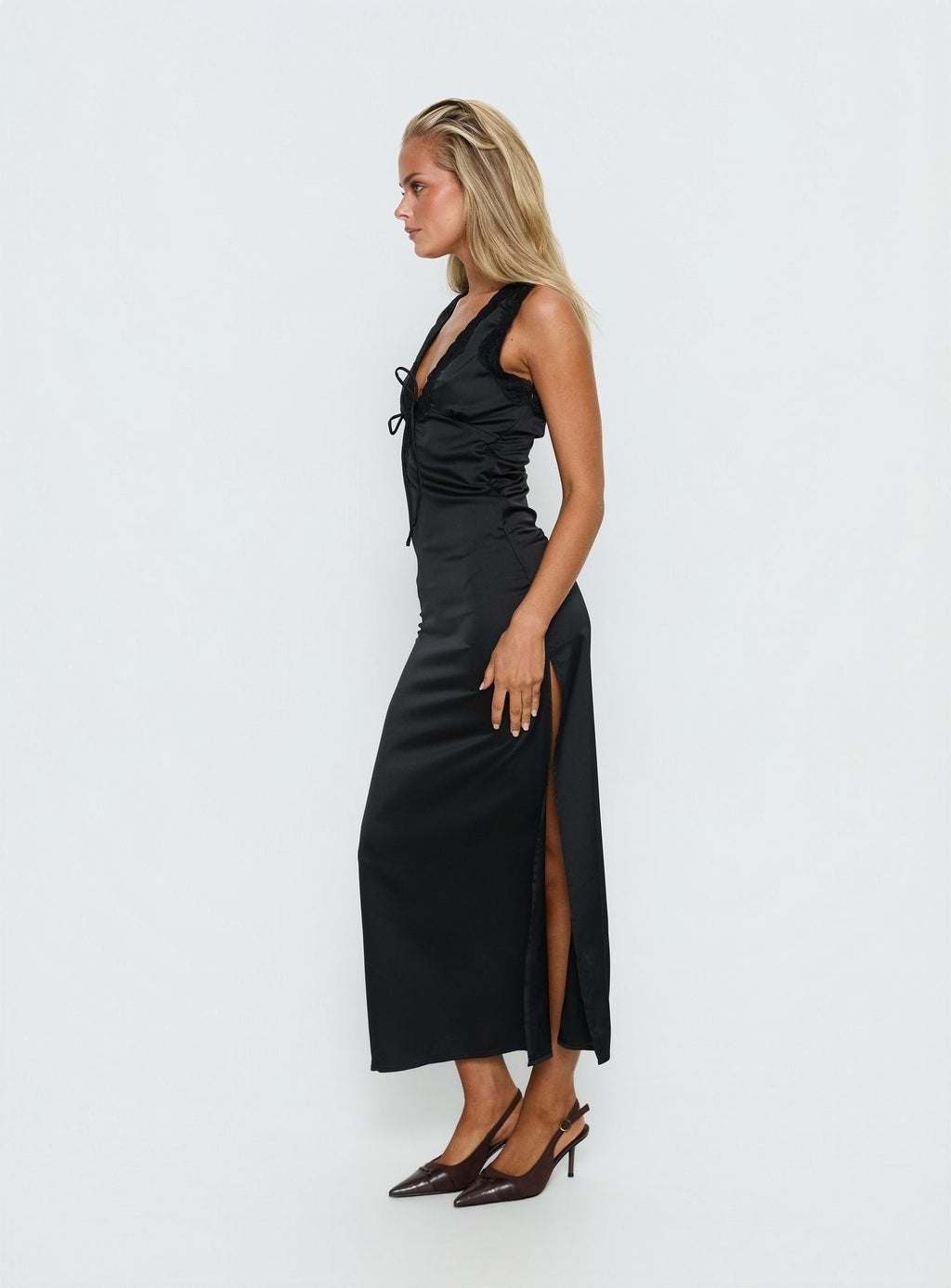 Kasalie Lace Trim Maxi Dress Black