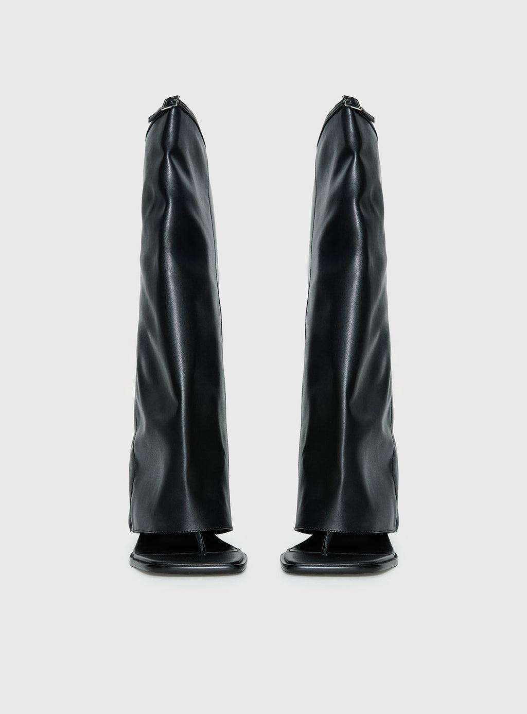 Burning Daylight Open Toe Knee High Boots Black