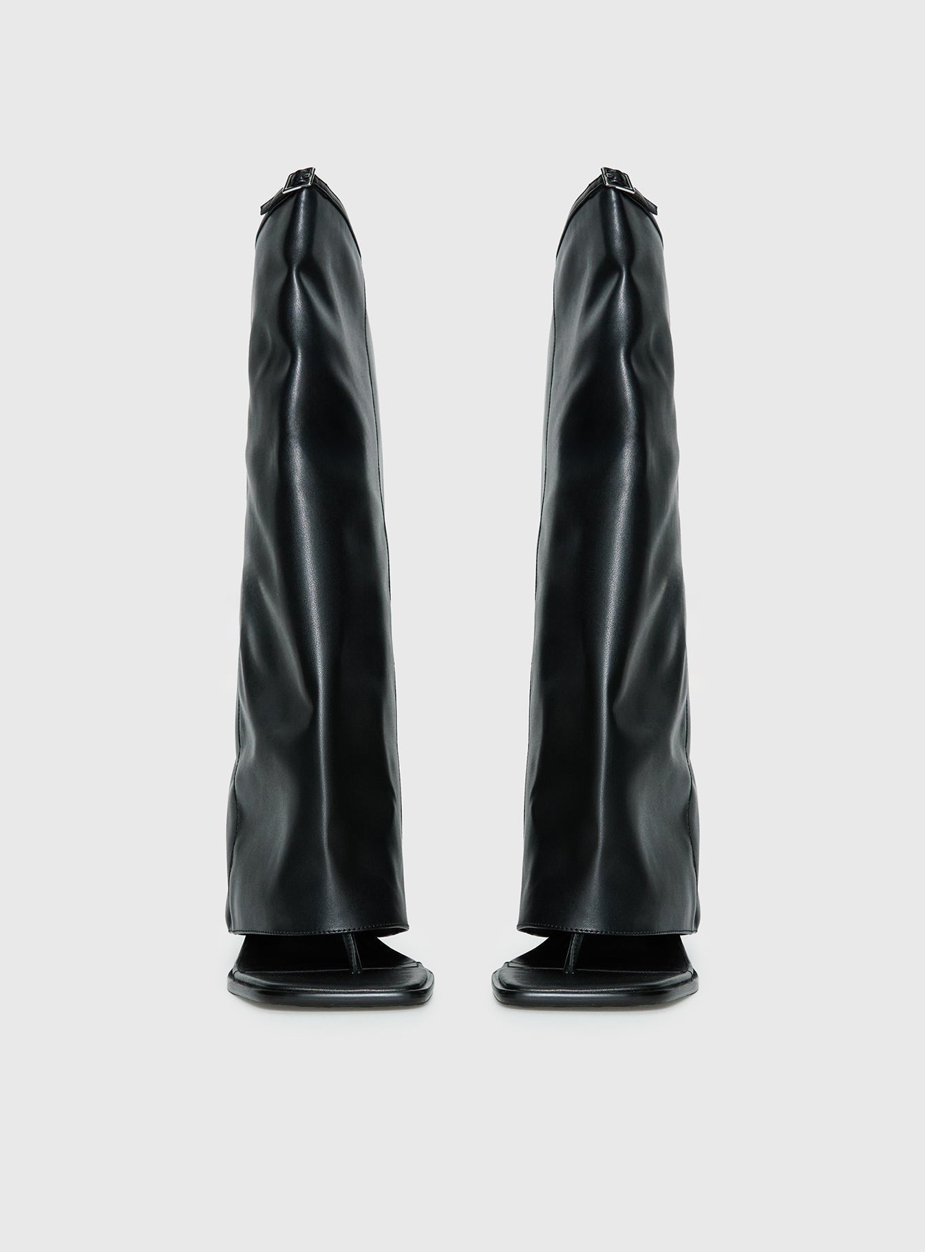 Burning Daylight Open Toe Knee High Boots Black